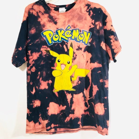 Pokemon Tops - Pokeman Pikachu Custom Large Blue Acid Wash Shirt